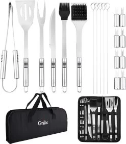 GrillX Barbecue Gereedschap Set - 19-delig - Inclusief Luxe Draagtas - BBQ Accesoires - Gereedschapset