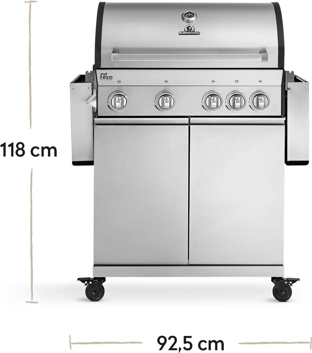 Burnhard Gas BBQ Big FRED Deluxe - 4 Branders - Incl. Keramische Infraroodbrander & Afdekhoes - Deluxe 5 Burnhard Gas BBQ Big FRED Deluxe - 4 Branders - Incl. Keramische Infraroodbrander & Afdekhoes - Deluxe - Afbeelding 5