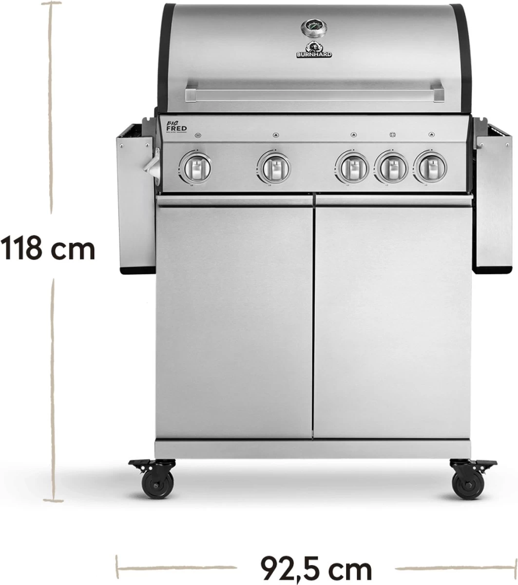 Burnhard Gas BBQ Big FRED Deluxe - 4 Branders - Incl. Keramische Infraroodbrander & Afdekhoes - Deluxe 19 Burnhard Gas BBQ Big FRED Deluxe - 4 Branders - Incl. Keramische Infraroodbrander & Afdekhoes - Deluxe - Afbeelding 19