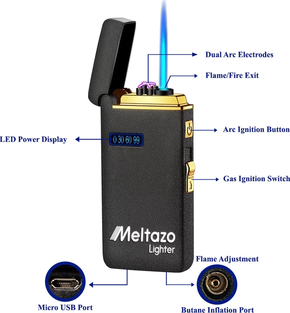 MELTAZO Elektrische Aansteker, Aansteker Gas, Electric Lighter, Gasaansteker Navulbaar, Elektronische Aansteker, Aansteker Plasma, Aansteker Vuurwerk, USB Aansteker Plasma, 2-in-1 Aansteker Voor Sigaretten Camping Kaarsen - 2023 Editie 3 MELTAZO Elektrische Aansteker, Aansteker Gas, Electric Lighter, Gasaansteker Navulbaar, Elektronische Aansteker, Aansteker Plasma, Aansteker Vuurwerk, USB Aansteker Plasma, 2-in-1 Aansteker Voor Sigaretten Camping Kaarsen - 2023 Editie - Afbeelding 3