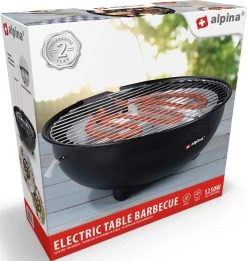 Alpina Elektrische BBQ - Tafel-Barbecue - Geen Rook - Binnen Barbecueën - 1250W - Ø 30 Cm - Zwart -Keukengrill Winkel 1137x1200 4