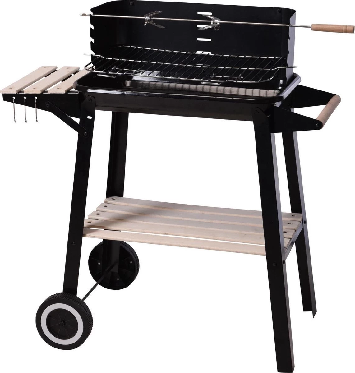 Verrijdbare Barbecue – Houtskool/Briketten - Verstelbare Grillplaat – Houten Tafel – Winscherm – Gewicht 5.9kg 1 Verrijdbare Barbecue – Houtskool/Briketten - Verstelbare Grillplaat – Houten Tafel – Winscherm – Gewicht 5.9kg