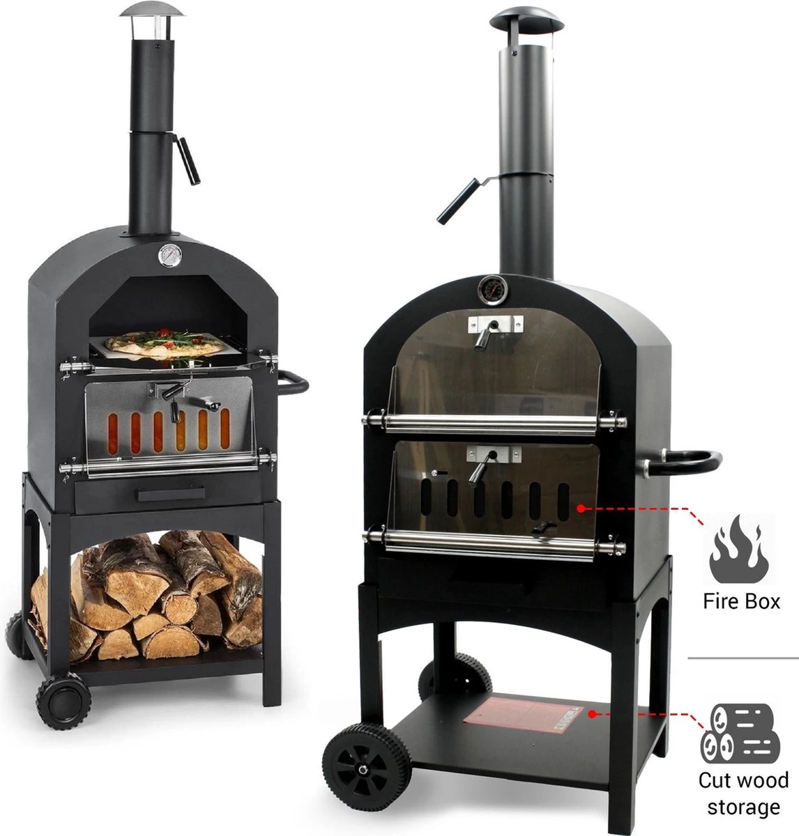 MaxxGarden Pizza Oven - Smoker Barbecue Op Hout, Houtskool Of Pellets - 45 X 65 X 158cm 2 MaxxGarden Pizza Oven - Smoker Barbecue Op Hout, Houtskool Of Pellets - 45 X 65 X 158cm - Afbeelding 2