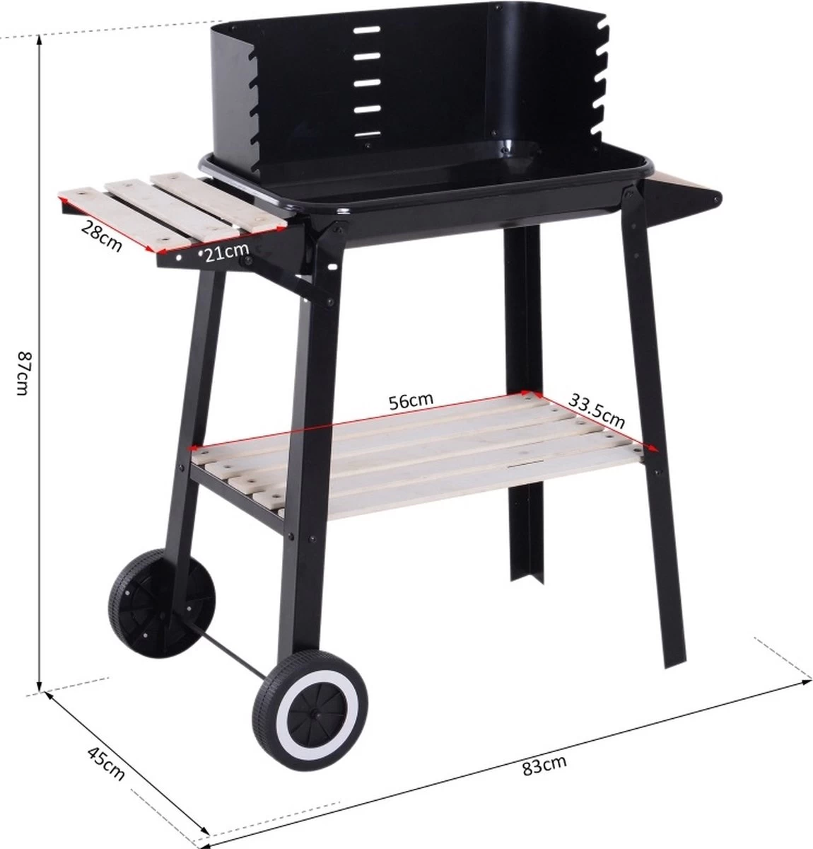 Verrijdbare Barbecue – Houtskool/Briketten - Verstelbare Grillplaat – Houten Tafel – Winscherm – Gewicht 5.9kg 9 Verrijdbare Barbecue – Houtskool/Briketten - Verstelbare Grillplaat – Houten Tafel – Winscherm – Gewicht 5.9kg - Afbeelding 9