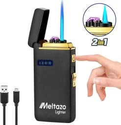 MELTAZO Elektrische Aansteker, Aansteker Gas, Electric Lighter, Gasaansteker Navulbaar, Elektronische Aansteker, Aansteker Plasma, Aansteker Vuurwerk, USB Aansteker Plasma, 2-in-1 Aansteker Voor Sigaretten Camping Kaarsen - 2023 Editie