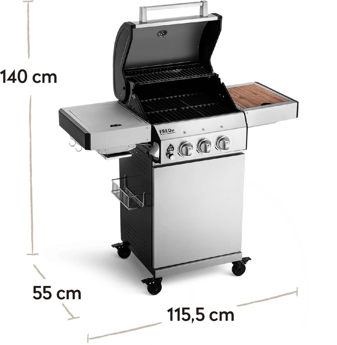 Burnhard Gas BBQ FRED JR. Deluxe - 2 Branders - Incl. Keramische Infraroodbrander & Afdekhoes - Deluxe 17 Burnhard Gas BBQ FRED JR. Deluxe - 2 Branders - Incl. Keramische Infraroodbrander & Afdekhoes - Deluxe - Afbeelding 17