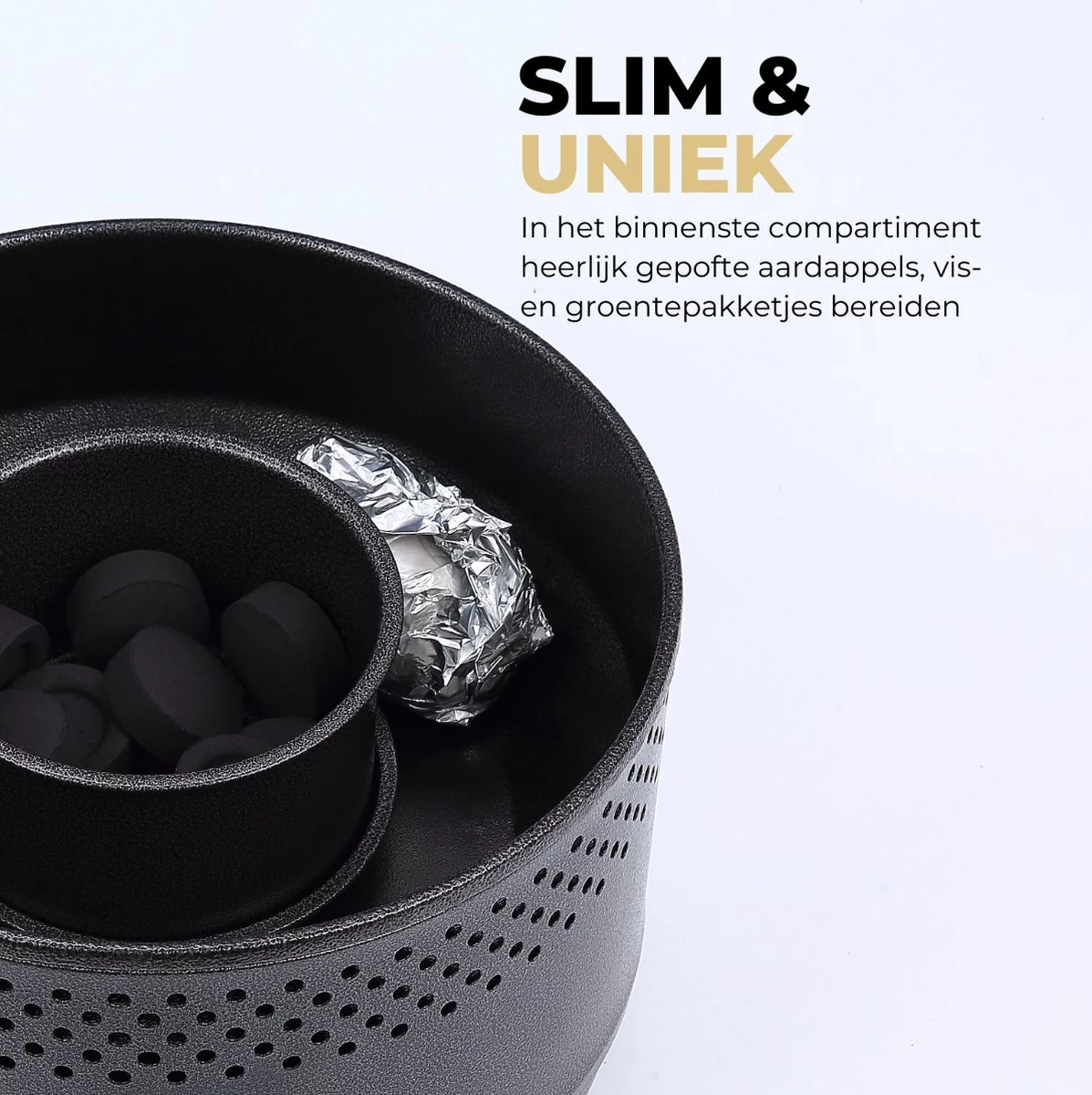 Ozocozy BBQ-ONE Houtskool Tafelbarbecue - Ø30 Cm- Zwart - Incl. Draagtas, Siliconen Bakkwast En RVS-Barbecuetang 4 Ozocozy BBQ-ONE Houtskool Tafelbarbecue - Ø30 Cm- Zwart - Incl. Draagtas, Siliconen Bakkwast En RVS-Barbecuetang - Afbeelding 4