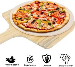 MaxxHome Pizzasteen - BBQ Steen - Maximum Te Verhitten Tot 600 Graden - ⌀33 - Incl. Houten Schep -Keukengrill Winkel 1200x1085 1