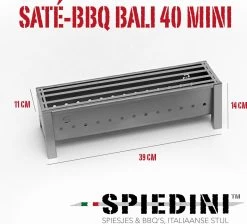Spiedini Saté-bbq Bali 40 Mini - Kleine, Smalle Houtskoolbarbecue Met Horizontaal Rooster Voor Sate Of Andere Spiesjes - 40 Cm Lang, 11 Cm Breed, 14 Cm Hoog - Ideaal Voor Tuin- Of Open Haard, Of Balkon - Materiaal: Gealuminiseerd Ijzer -Keukengrill Winkel 1200x1086