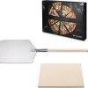 Navaris Pizzasteen XL Voor Oven En Barbecue - Rechthoekige Pizzaplaat 38 X 30 Cm - Inclusief Pizzaschep Met Extra Lang Handvat En Receptenboek