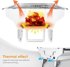 Uten - Houtskoolbarbecue - Opvouwbare Barbecue - Houtskoolbarbecues - Draagbare Camping Barbecue - 430 Roestvrij Staal Grill BBQ - 5-10 Persoon Tuin Buitenfeest - Zilver -Keukengrill Winkel 1200x1152