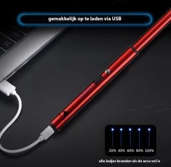 Oplaadbare Lange Dunne Elektrische Aansteker - Duurzame Plasma Aansteker - Inclusief Cadeauverpakking - BBQ – Kaarsen – Rood -Keukengrill Winkel 1200x1170