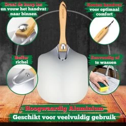 Ecowize Pizzaschep Voor BBQ En Oven - Aluminium Pizzaspatel Vierkant 30cm Met Inklapbaar Handvat - Met Extra Professionele Pizzasnijder -Keukengrill Winkel 1200x1200 310