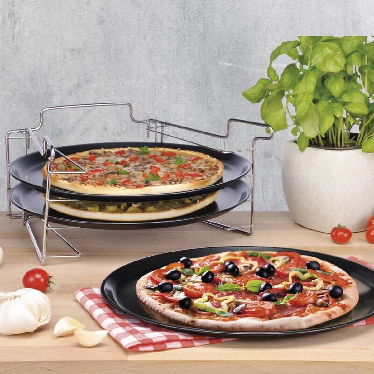 Merkloos Pizzaplaat Bakset Met 3 Bakplaten 16 X 31 Cm- Pizza Rek 3-delig - Pizzabakset Met Standaard/rek 4 Merkloos Pizzaplaat Bakset Met 3 Bakplaten 16 X 31 Cm- Pizza Rek 3-delig - Pizzabakset Met Standaard/rek - Afbeelding 4