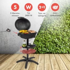 KitchenBrothers Elektrische BBQ - Met Grillplaat - Anti-aanbaklaag - Incl. Plank/Houders - Grilloppervlak 46,5x33,8cm - Tot 300°C - 2400W - Zwart -Keukengrill Winkel 1200x1200 596