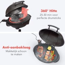 KitchenBrothers Elektrische BBQ - Met Grillplaat - Anti-aanbaklaag - Incl. Plank/Houders - Grilloppervlak 46,5x33,8cm - Tot 300°C - 2400W - Zwart -Keukengrill Winkel 1200x1200 598