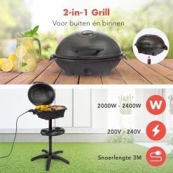 KitchenBrothers Elektrische BBQ - Met Grillplaat - Anti-aanbaklaag - Incl. Plank/Houders - Grilloppervlak 46,5x33,8cm - Tot 300°C - 2400W - Zwart -Keukengrill Winkel 1200x1200 599