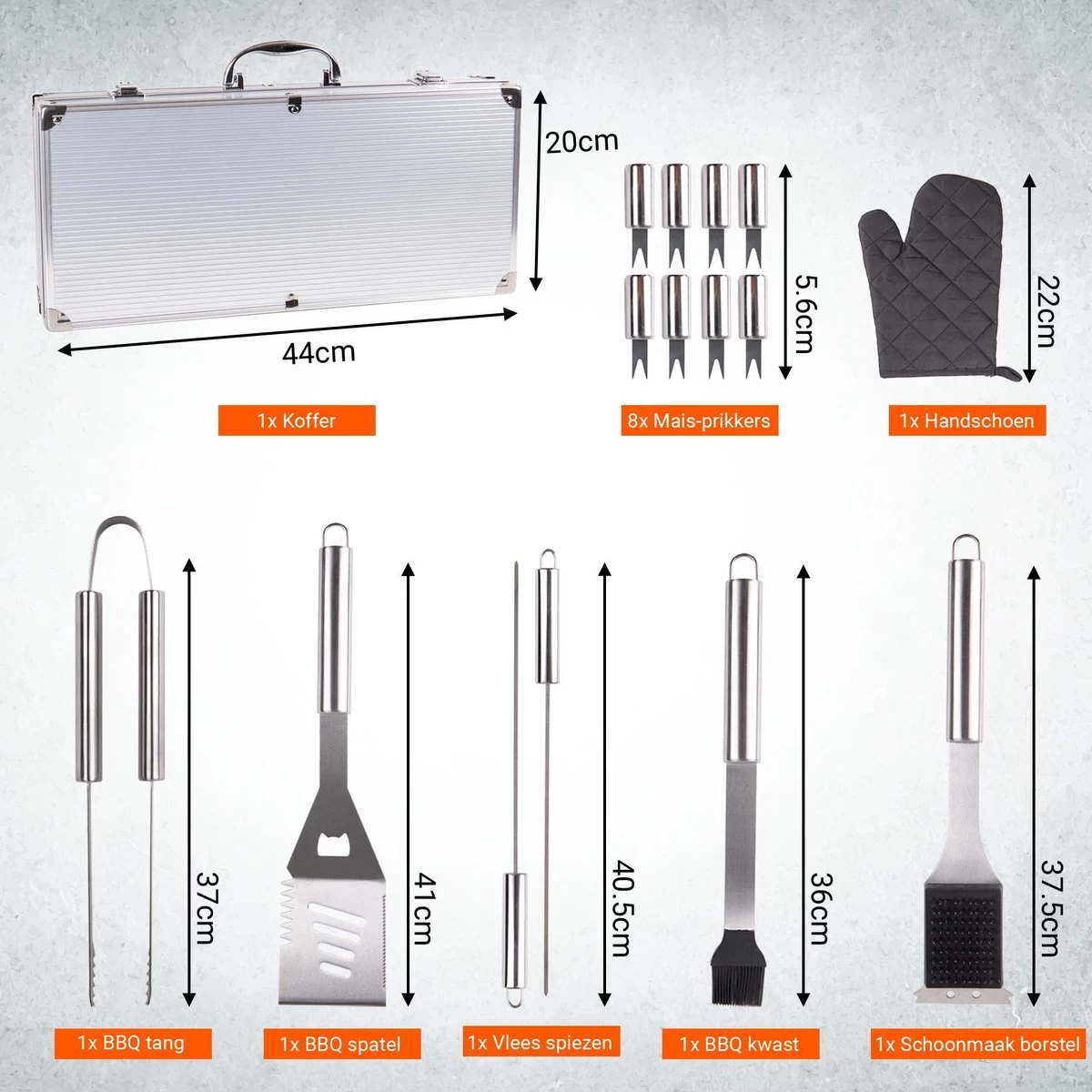 BBQ Accesoires Gereedschapset Koffer Set Tang Borstel Schort Barbecue Dagdeals - Chef Cook BBQ Accessoires Set 9 BBQ Accesoires Gereedschapset Koffer Set Tang Borstel Schort Barbecue Dagdeals - Chef Cook BBQ Accessoires Set - Afbeelding 9