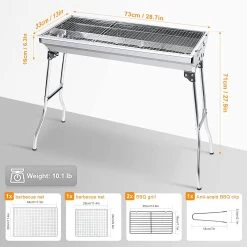 Uten - Houtskoolbarbecue - Opvouwbare Barbecue - Houtskoolbarbecues - Draagbare Camping Barbecue - 430 Roestvrij Staal Grill BBQ - 5-10 Persoon Tuin Buitenfeest - Zilver -Keukengrill Winkel 1200x1200 673