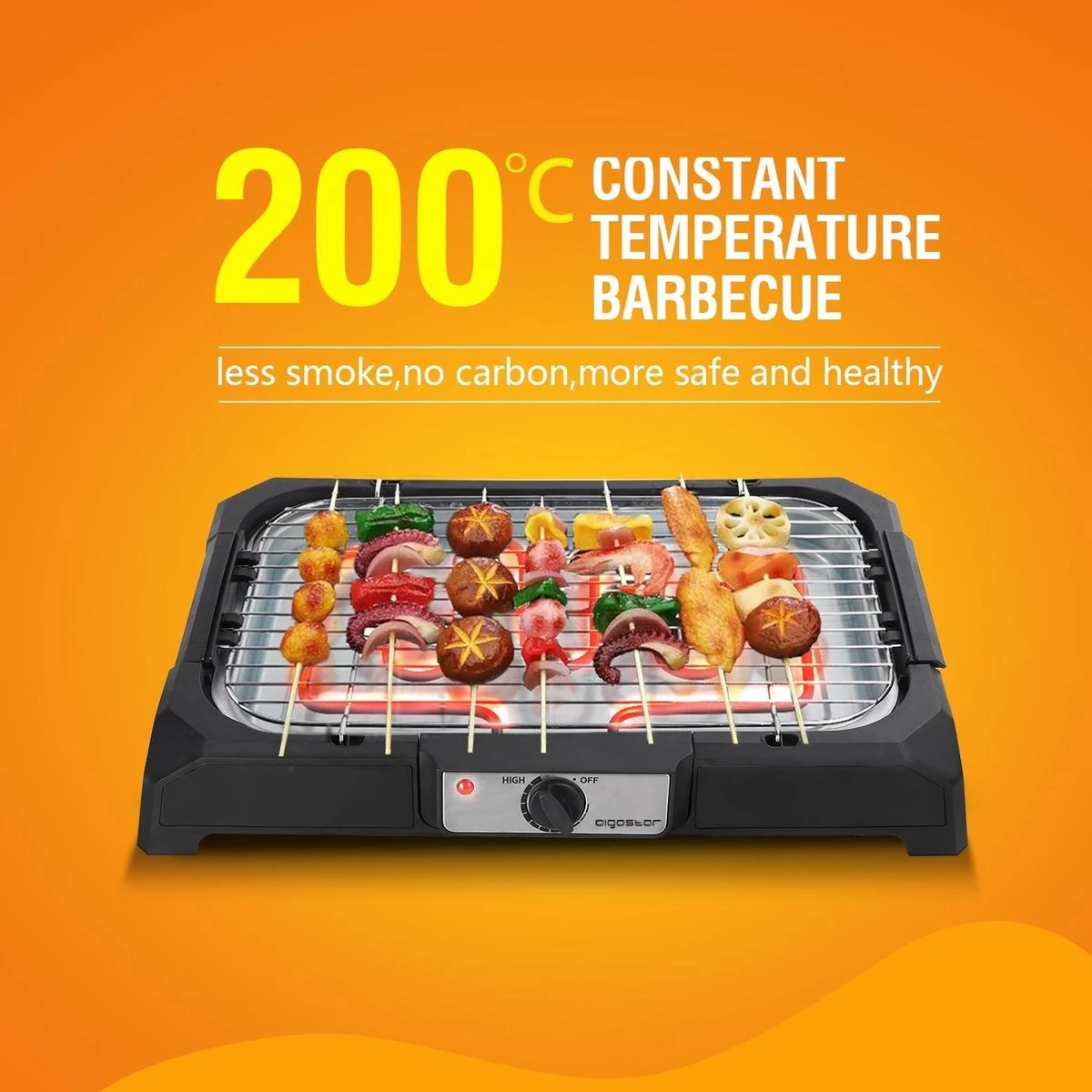 Aigostar Lava 30LDQ - Elektrische Grill - BBQ - Tafel Barbecue - Grilloppervlakte 41 X 24 Cm - 2000 Watt 5 Aigostar Lava 30LDQ - Elektrische Grill - BBQ - Tafel Barbecue - Grilloppervlakte 41 X 24 Cm - 2000 Watt - Afbeelding 5