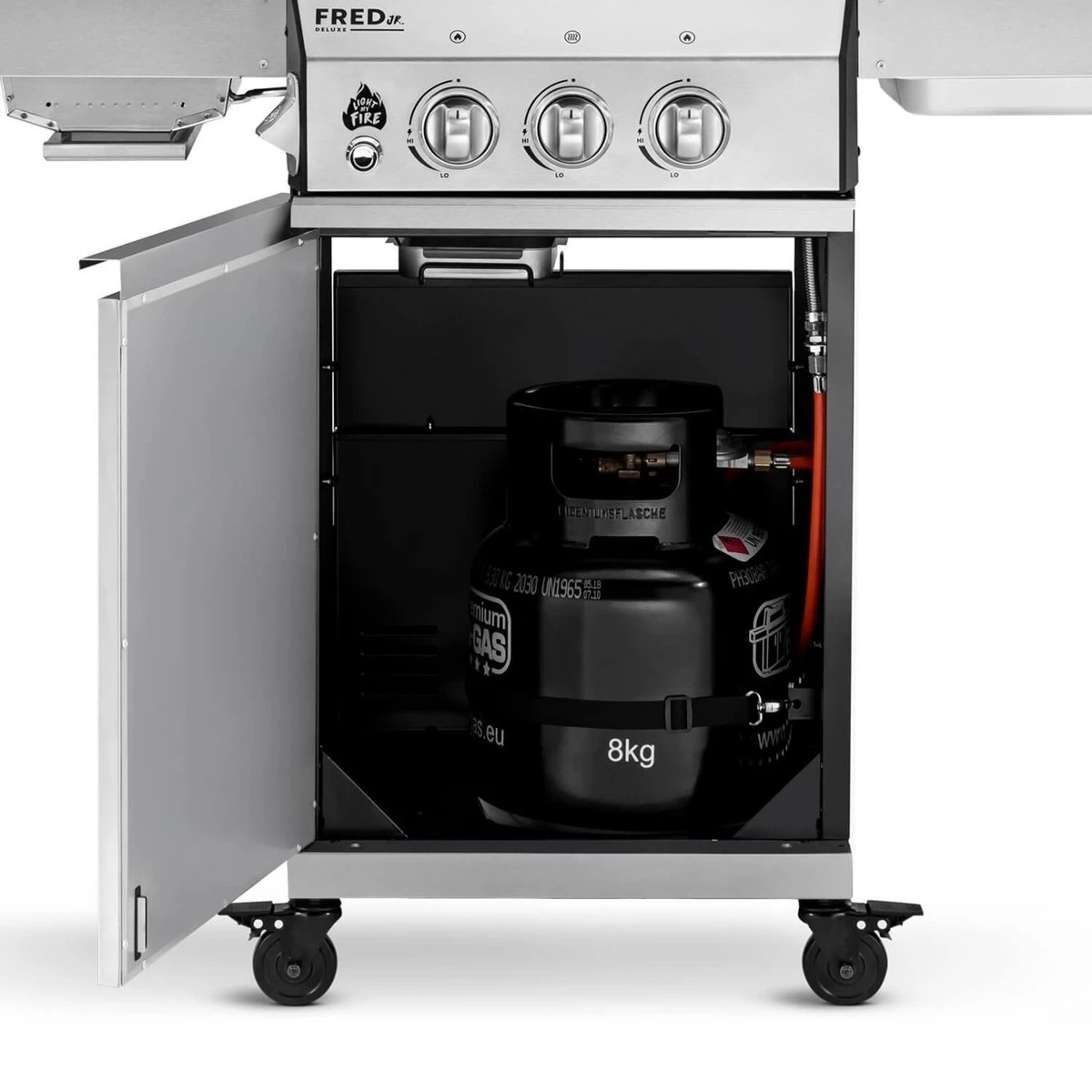 Burnhard Gas BBQ FRED JR. Deluxe - 2 Branders - Incl. Keramische Infraroodbrander & Afdekhoes - Deluxe 7 Burnhard Gas BBQ FRED JR. Deluxe - 2 Branders - Incl. Keramische Infraroodbrander & Afdekhoes - Deluxe - Afbeelding 7