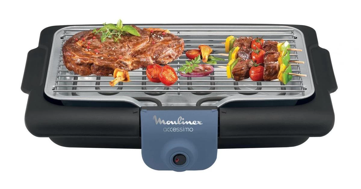 Moulinex BG134812 Barbecue Tafelblad Electrisch 2100W Zwart, Blauw, Zilver Barbecue 2 Moulinex BG134812 Barbecue Tafelblad Electrisch 2100W Zwart, Blauw, Zilver Barbecue - Afbeelding 2