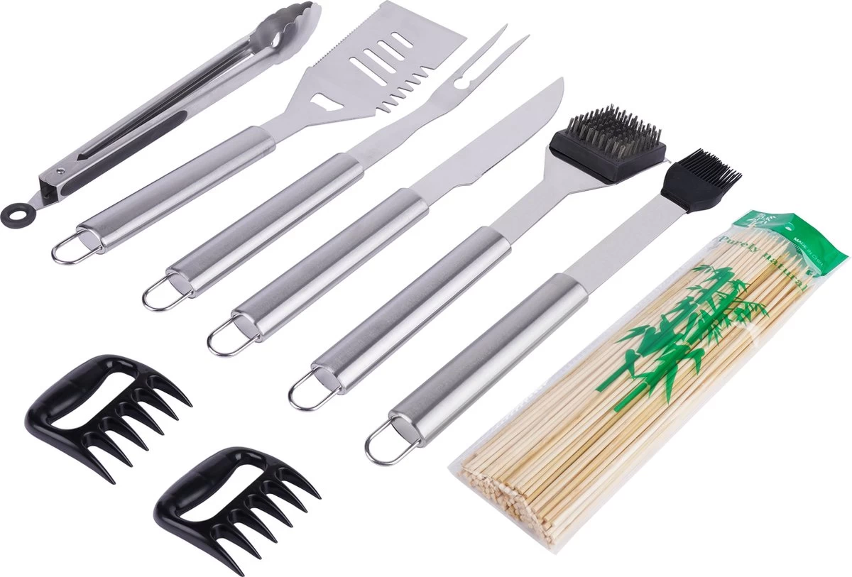 BBQ Accesoires Set Gereedschap Tang Borstel Barbecue Kookgerei - 10 Delig 1 BBQ Accesoires Set Gereedschap Tang Borstel Barbecue Kookgerei - 10 Delig