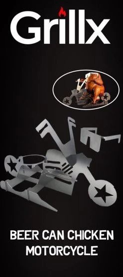 GrillX Beer Can Chicken Houder - Kiphouder Motorcycle - BBQ Accesoires - Bierkip - Barbeque Gereedschap - Chicken Sitter -Keukengrill Winkel 533x1200