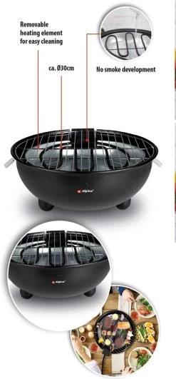 Alpina Elektrische BBQ - Tafel-Barbecue - Geen Rook - Binnen Barbecueën - 1250W - Ø 30 Cm - Zwart -Keukengrill Winkel 558x1200 1