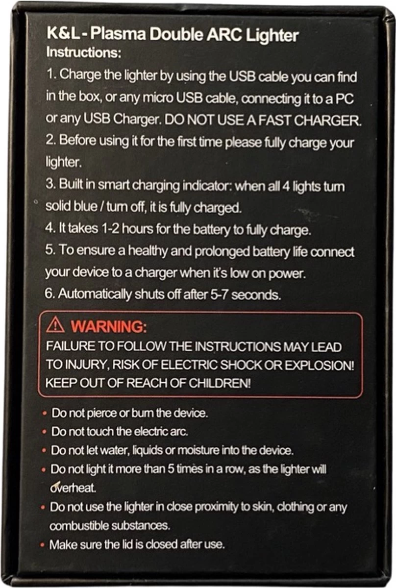 K&L Elektrische Plasma Aansteker - Vuurwerk - USB Oplaadbaar - Storm Bestendig 3 K&L Elektrische Plasma Aansteker - Vuurwerk - USB Oplaadbaar - Storm Bestendig - Afbeelding 3