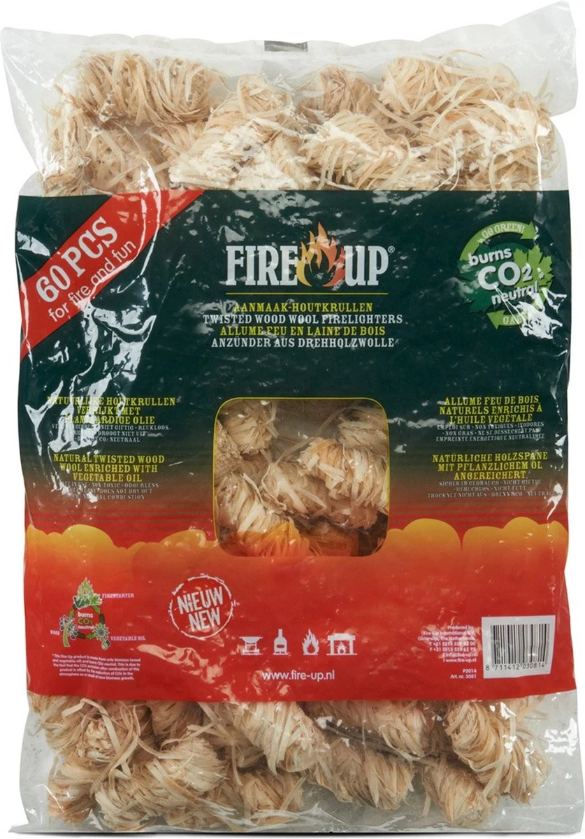 Fire-Up Aanmaak Houtkrullen - 2 Zakken Van 60 Stuks - (120 Stuks!) 2 Fire-Up Aanmaak Houtkrullen - 2 Zakken Van 60 Stuks - (120 Stuks!) - Afbeelding 2