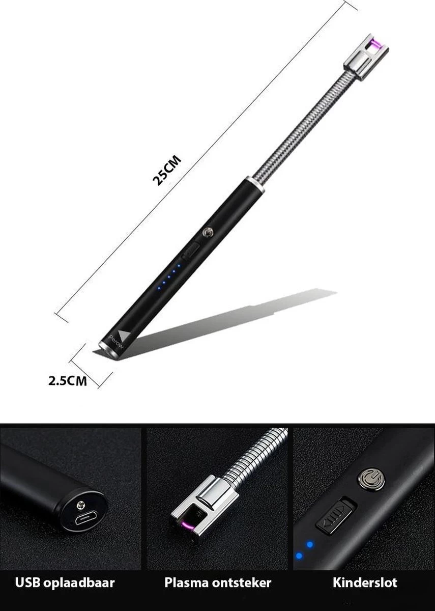 Oplaadbare Lange Elektrische Aansteker Buigbaar - Buigbare Aansteker - Duurzame Plasma Aansteker - Inclusief Cadeauverpakking - BBQ - Kaarsen - Zwart 2 Oplaadbare Lange Elektrische Aansteker Buigbaar - Buigbare Aansteker - Duurzame Plasma Aansteker - Inclusief Cadeauverpakking - BBQ - Kaarsen - Zwart - Afbeelding 2