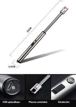 Oplaadbare Lange Elektrische Aansteker Buigbaar - Buigbare Aansteker - Duurzame Plasma Aansteker - Inclusief Cadeauverpakking - BBQ – Kaarsen – Zilver -Keukengrill Winkel 856x1200