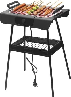 Royalty Line Elektrische Barbecue - Indoor En Outdoor BBQ - Tafelgrill - Elektrische Grill - Grill Oppervlak 40x24 Cm - 2000W - Met Stand - Zwart