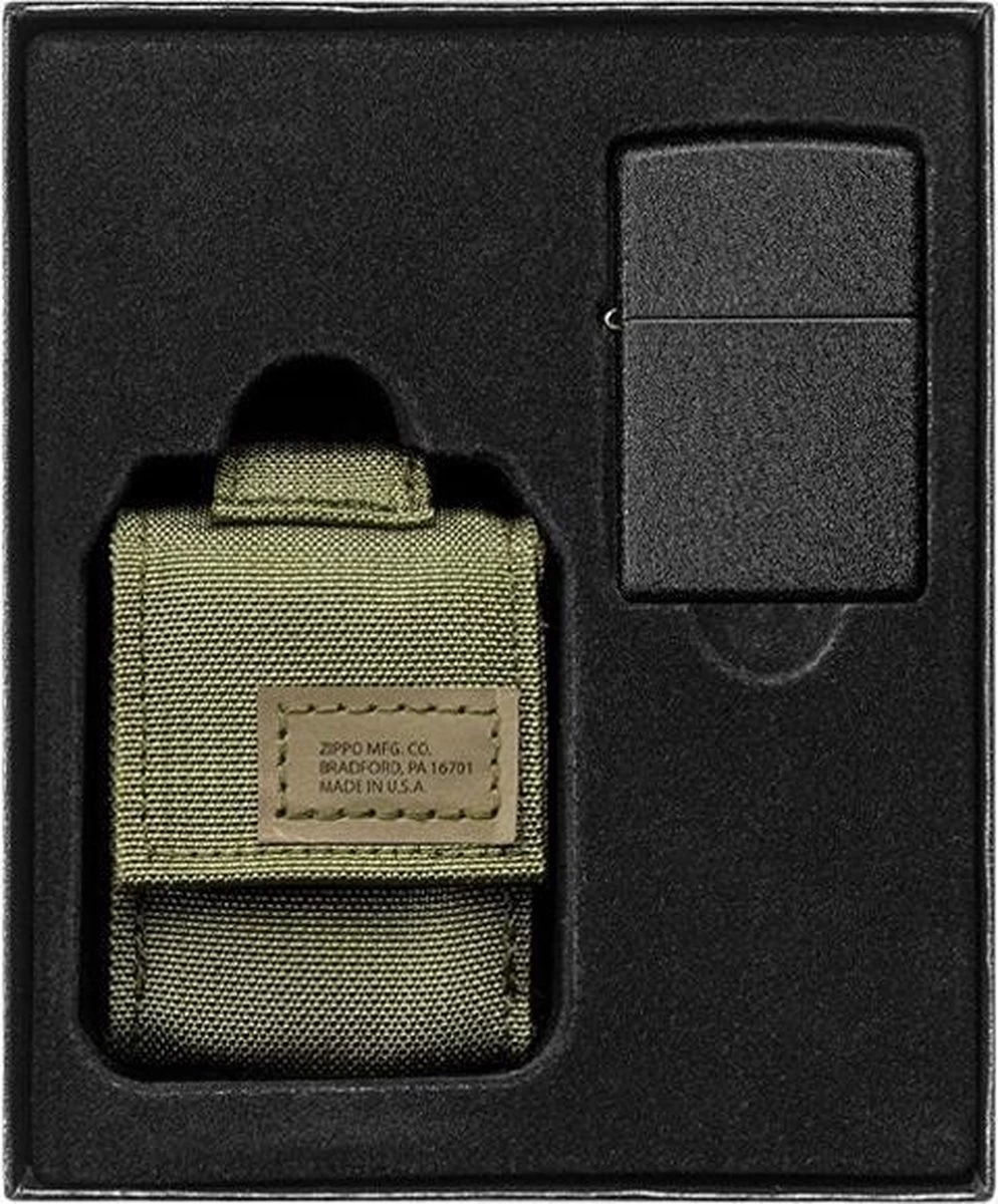 Zippo Tactical Molle Pouch / Hoes En Black Crackle Benzine Aansteker Geschenk Set OD Green 1 Zippo Tactical Molle Pouch / Hoes En Black Crackle Benzine Aansteker Geschenk Set OD Green